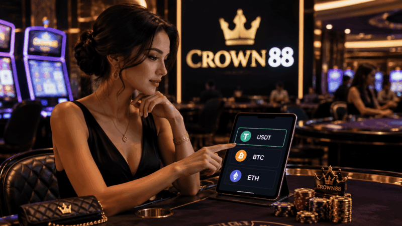 Crown88 crypto deposit test comparing USDT BTC and ETH before funding a casino account