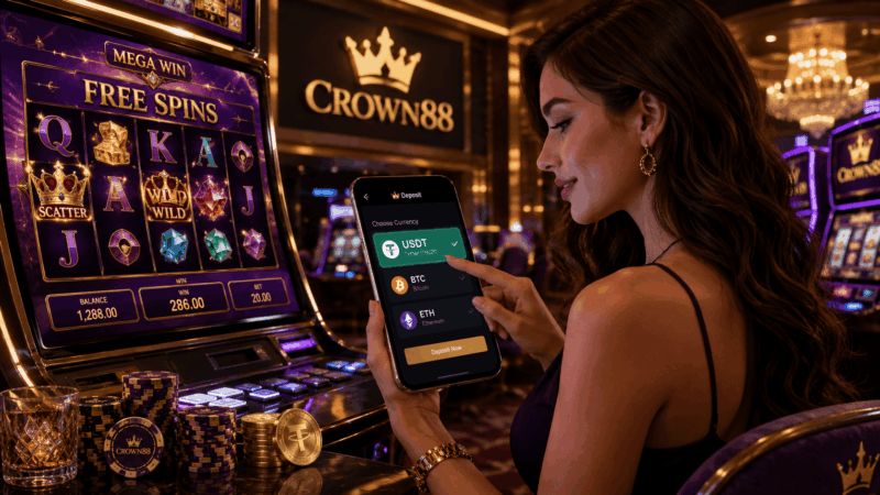 Slot player using USDT on Crown88 for easier bankroll tracking and session management