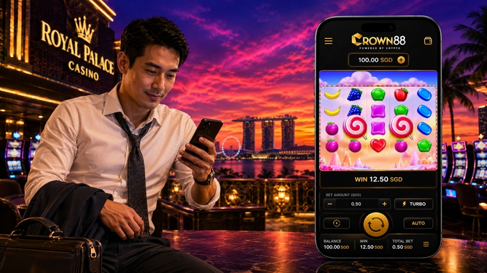 singaporean man playing sweet bonanza after work