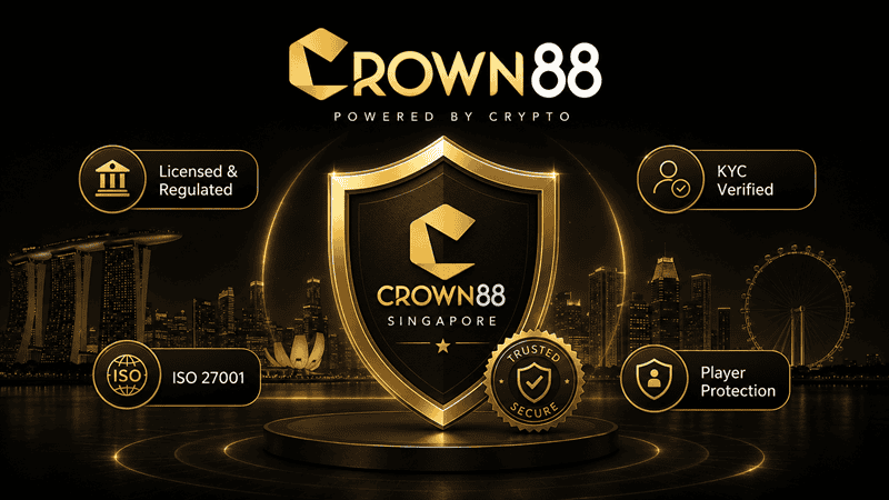 Crown88 trust and licensing graphic with security badges